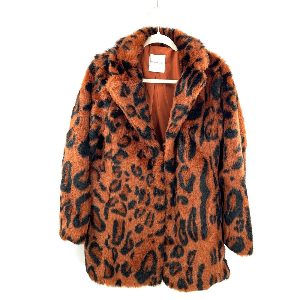 Rino & Pelle faux fur leopard animal print‎ trench coat bohemian glam 38 6 8